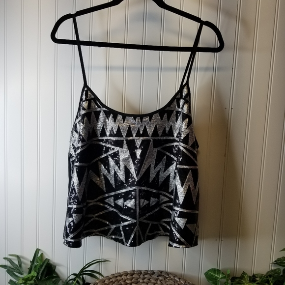 Charlotte Russe Tops - Women's Size XL Black & Silver Sequined Crop Top